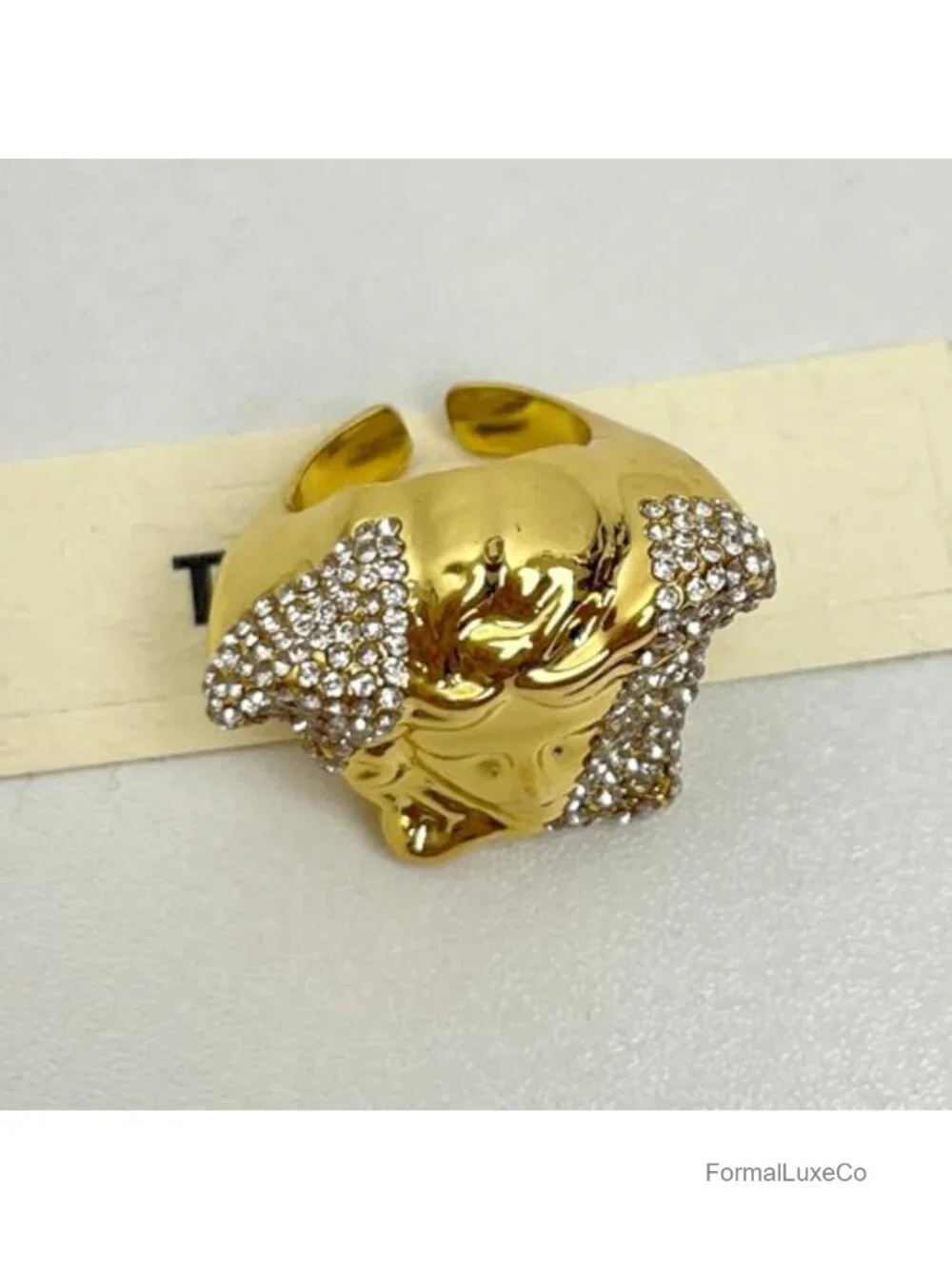 Greek Goddess Rhinestone Chunky Statement Ring Adjustable Open Band